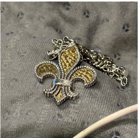 FINE JEWELRY Silver And 18Kt Gold Large Fleur De Lis Pendant Necklace - Picture 9 of 12